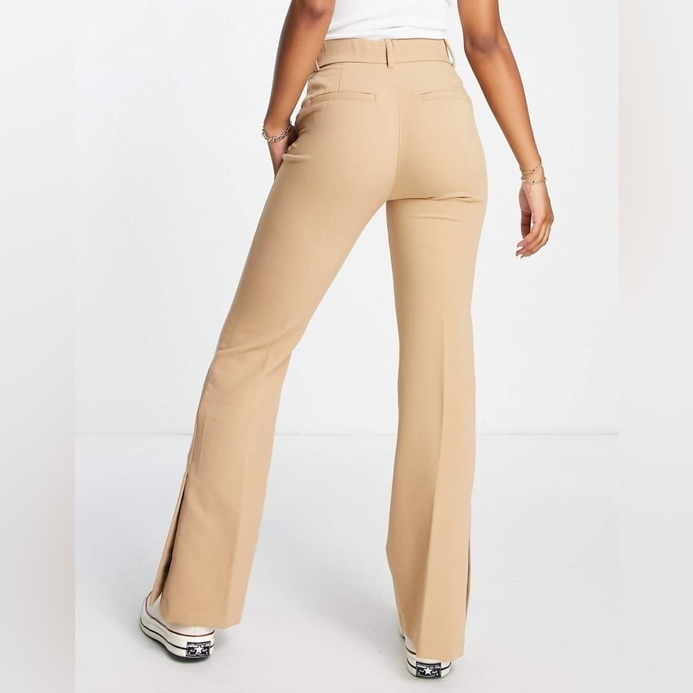 Abercrombie & Fitch | High Rise Tailored Spilt Hem Flare Trousers | Tan | Sz 14 - Picture 3 of 10